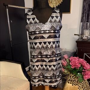 One ❤️ clothing Stylish Black and White Patterned Dress